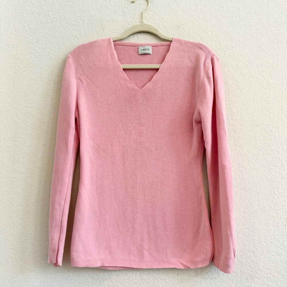 United Colors of Benetton Pink Cotton Scalloped V-Neck Sweater Made in Italy M - Picture 4 of 12